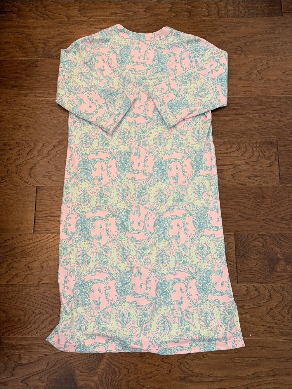 NWOT Miss Elaine Pastel Paisley Inteovk Zip Front Long MP Robe in Pink and Mint - Picture 9 of 9